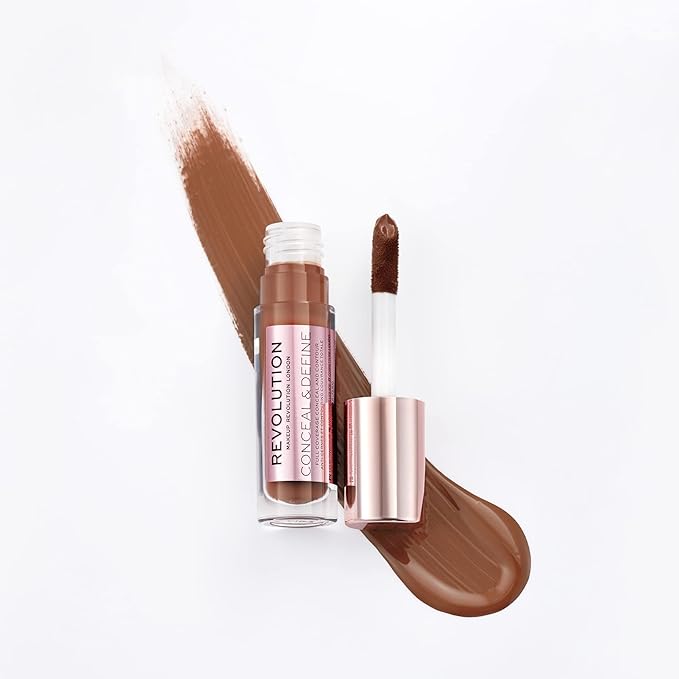Makeup Revolution Conceal and Define Concealer, Full Coverage & Matte Finish, C16.5 for Dark/Deep Skin Tones, Vegan & Cruelty-Free, 0.7 Fl Oz-BrightBean Baby