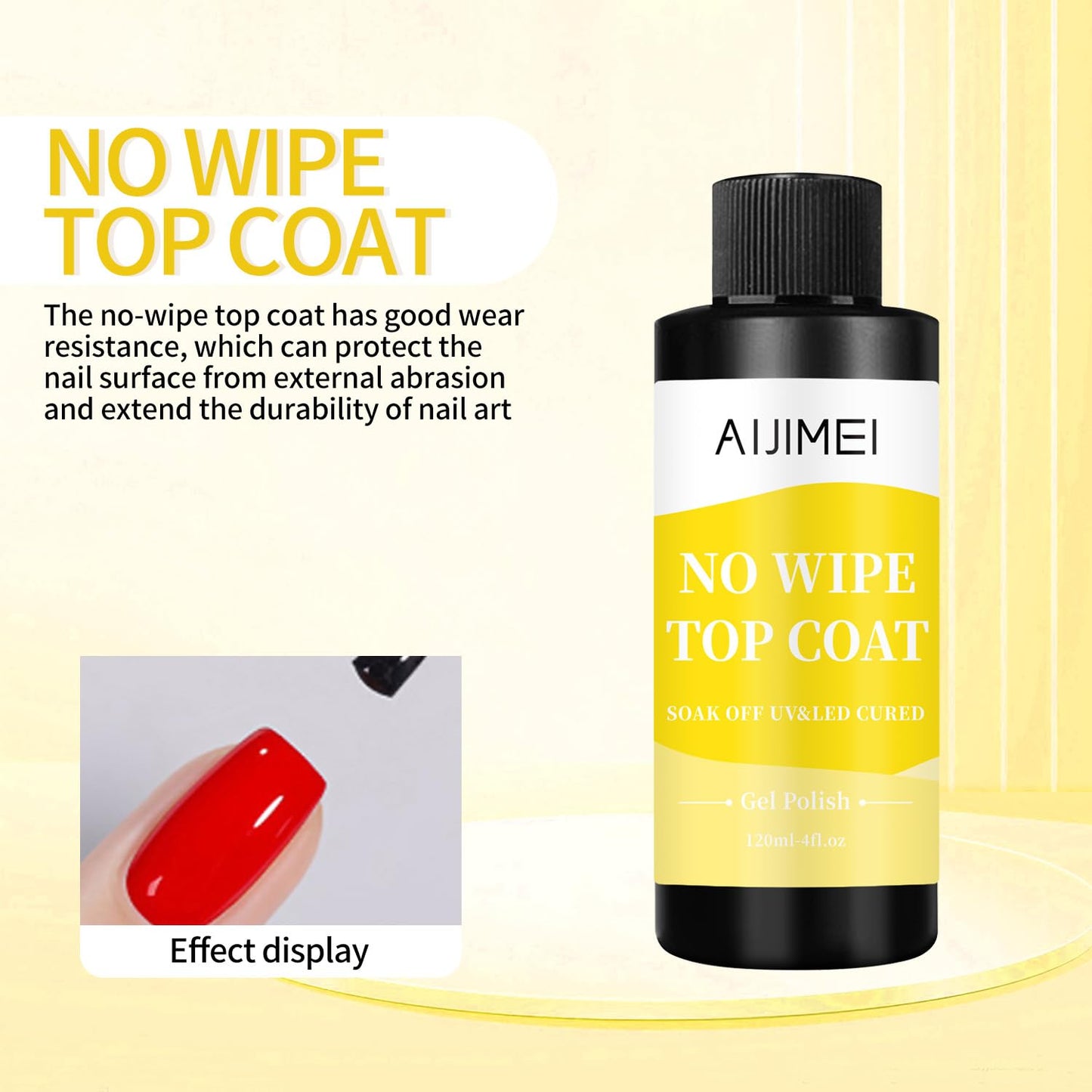 AIJIMEI 120ml Gel Polish No Wipe Top Coat Long Lasting Top Gel for Acrylic Nails,Top Coat for Home DIY and Nail Salon Non-Wipe TopCoat 4 Fl Oz-BrightBean Baby