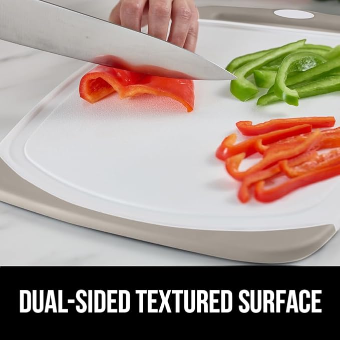 GORILLA GRIP BPA-Free Reversible Kitchen Cutting Board Set of 3, US Designed, Nonporous, Juice Grooves Catch Liquid, Slip Resistant Border, Dishwasher Safe, Durable Large Food Chopping Boards, Almond