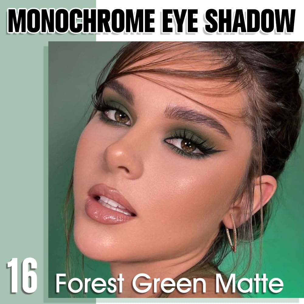 Single Matte Eye Shadow Palette Makeup, Forest Green Matte Eyeshadow for Women Halloween Birthday Party Wear, Monochrome Eye Shadow Makeup, Pigmented Waterproof Sombras Para Ojos, 16-BrightBean Baby