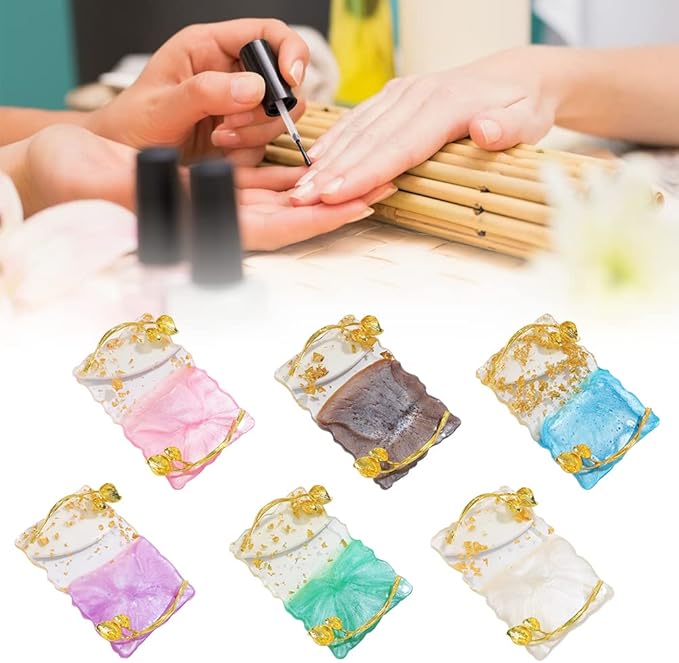 Resin Nail Art Palette, Nail Art Painting Palettes with Nail Palette Stirring Rod Gold Edge Nail Holder Nail Art Display Board Fashion Delicate Nail Tool Accessories, Type 4-BrightBean Baby
