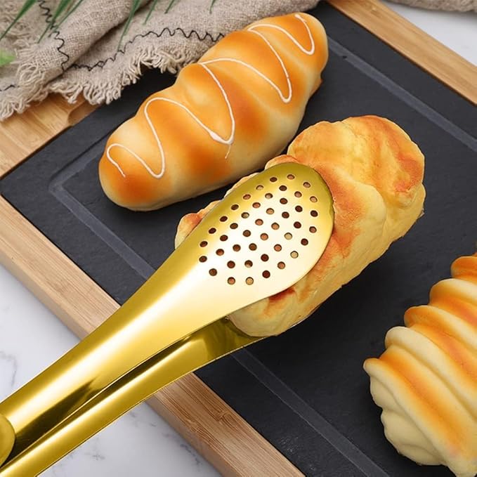 4 PCS Serving Tongs 9 Inch Buffet Tongs Stainless Steel Serving Utensils for Salad Buffet Appetizer Dessert Food Parties, Gold