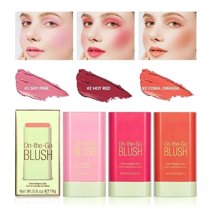 Blush Rare Beauty Liquid Blush Cream Blush Stick For Cheeks Natural Blendable Powder Blusher Stick On The Go Blush Brushes For Makeup Cheeks,Natural Waterproof, Long Lasting (red)-BrightBean Baby