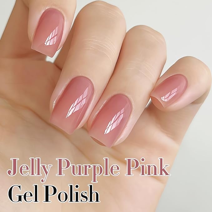 Double Rhythm 0.50 OZ Translucent Gel Polish Same Color Same Bottle Sheer Pastel Neutral Natural Milky 15 ML Jelly UV Nail Art DIY at Home (Pale Purple Pink-A1495)-BrightBean Baby
