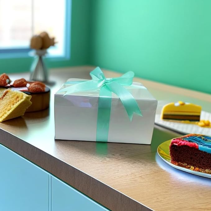 Bento Cake and Cupcake Box 2-in-1 4-inch Cake and 5 Cupcakes Box 5 Sets with One Wide Roll of Ribbon for Family Dinner Birthday Party Picnic Gift (TB02)