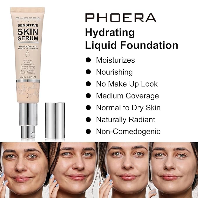 PHOERA Essence Foundation, Hypoallergenic Full Coverage Foundation Serum, Hydrating Light, Matte Oil Control.(N03 Buff Beige, norm)-BrightBean Baby