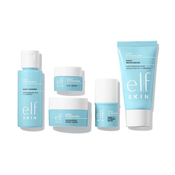 e.l.f. Jet Set Hydration Kit, Travel Friendly Hydrating Skincare Set, Face Cleanser, Balm, Moisturizer, Eye Cream & Night Cream, Vegan & Cruelty-Free-BrightBean Baby