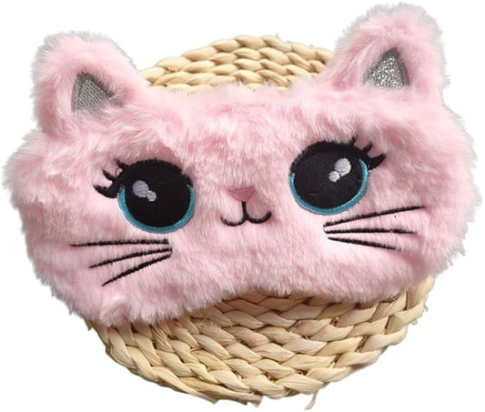 Cute Soft Plush Cat Sleeping Mask for Women Girls, Cute Animal Sleep Eye Cover Mask Eye Funny Blindfold Eyeshade for Night Nap Travel (Pink)-BrightBean Baby