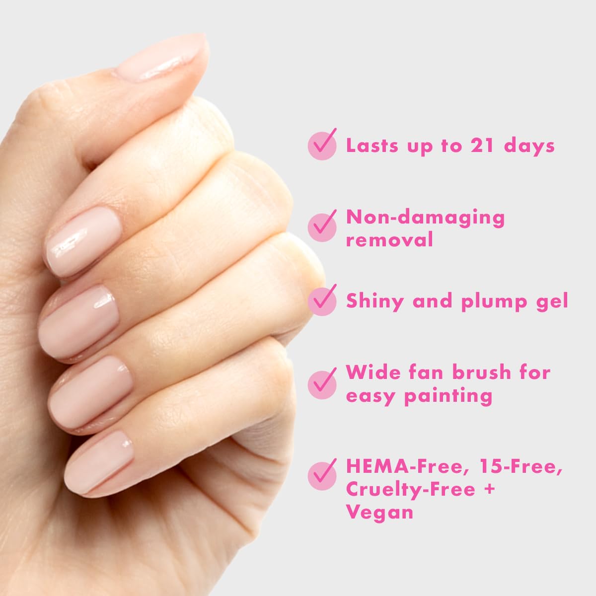 Olive & June Gel Polish | UV LED Nail Lamp Needed | Long Lasting Formula | Up to 21 Days of Wear | Damage-Free Removal | Salon-Quality Manicure, Pedicure at Home | CCT | Sheer Pink-BrightBean Baby