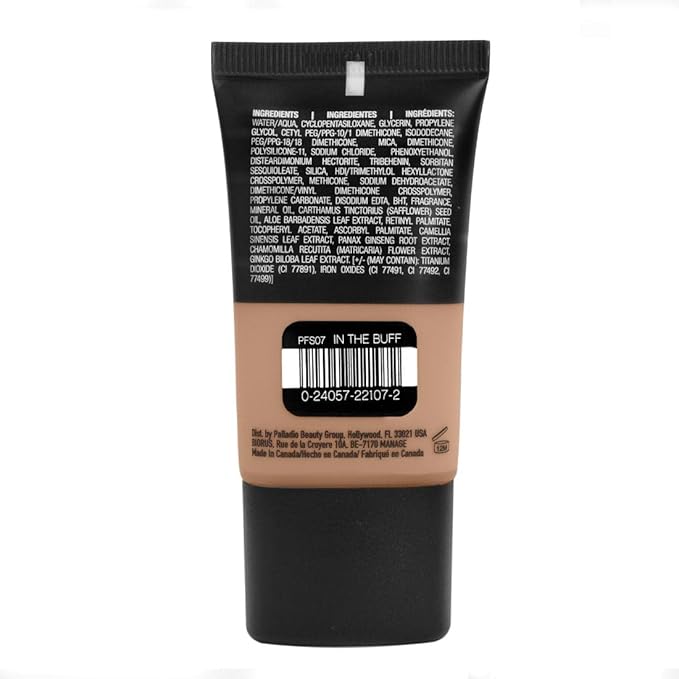 Palladio Powder Finish Liquid Foundation, Natural Matte Appearance, Reduces Fine Lines, Covers Large Pores, Hides Imperfections, All Day Wear, Sheer to Medium Coverage, In the Buff-BrightBean Baby