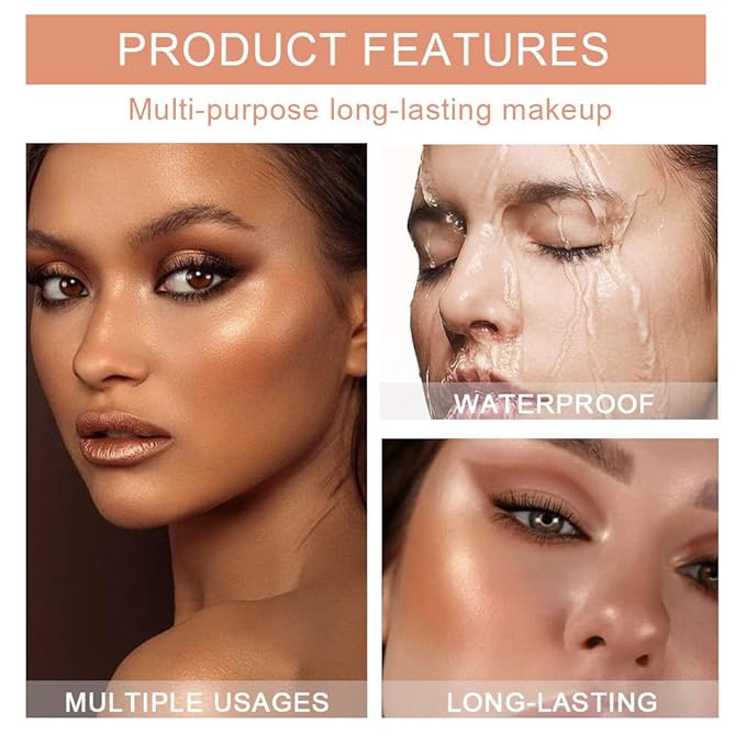 evpct Champagne Face Highlighter Makeup Shimmer Glitter Diamond Sparkly Highlighters Makeup Palette Powder for Face Body Cheek Skin iluminadores iluminador de jos maquillaje luminizers E02-BrightBean Baby