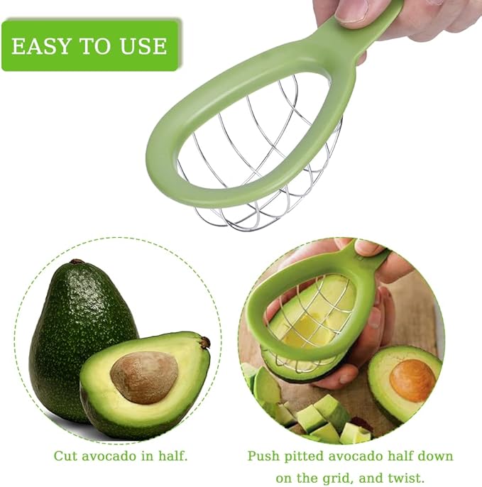Watris Veiyi Avocado Cutter, Avocado Cube Maker, Fruit Avocado Slicer Tool, Cuber Dicer Tool, Cool Kitchen Gadgets, Stainless Steel Cutter Peeler Pitter