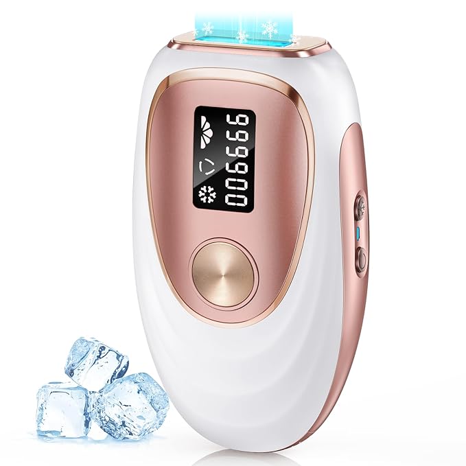 IPL Laser Hair Removal Device for Women & Men - Home 45°F Ice-Cooling Contact for Painless & Long-Lasting Results, 86% Hair Reduction in 3 Weeks for Full Body & Bikini Line, Rose Gold-BrightBean Baby