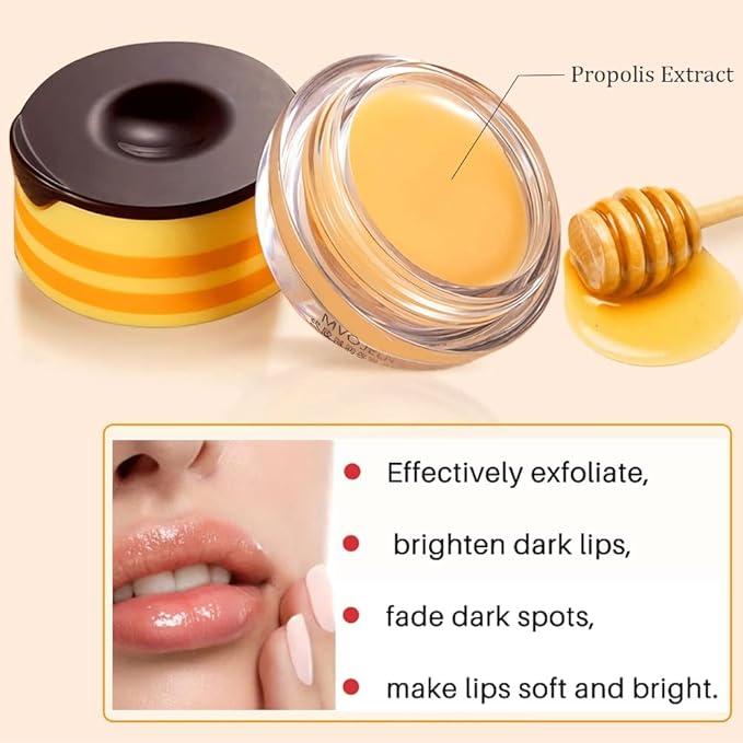 2 PCS Bee Lip Balm Honey Lip Balm Pot,Lip Exfoliating Lip Mask Hydrating & Prevention Dry and Cracked Lip Scrubs Exfoliator, Honey Lip Sleeping Mask Fade Lip Lines Bee Lip Balm-BrightBean Baby