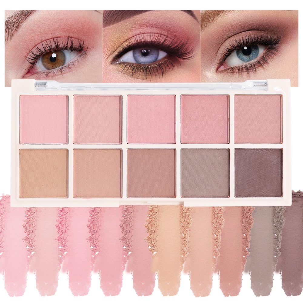 Ten Color Pink Brown Series Matte Eyeshadow Makeup Palette, High-Pigment Eye Shadow, Smooth & Blendable, Everyday Velvety Matte Finish Eye Makeup Looks Box, Vegan & Cruelty-Free, 0.35 Oz 04#-BrightBean Baby