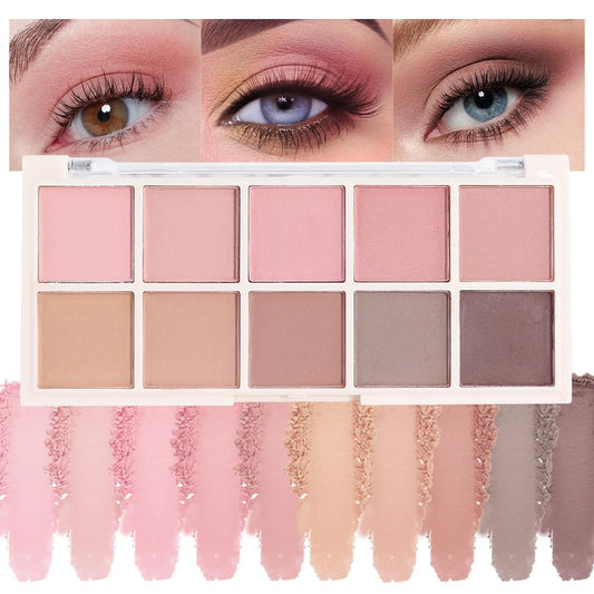 Ten Color Pink Brown Series Matte Eyeshadow Makeup Palette, High-Pigment Eye Shadow, Smooth & Blendable, Everyday Velvety Matte Finish Eye Makeup Looks Box, Vegan & Cruelty-Free, 0.35 Oz 04#-BrightBean Baby