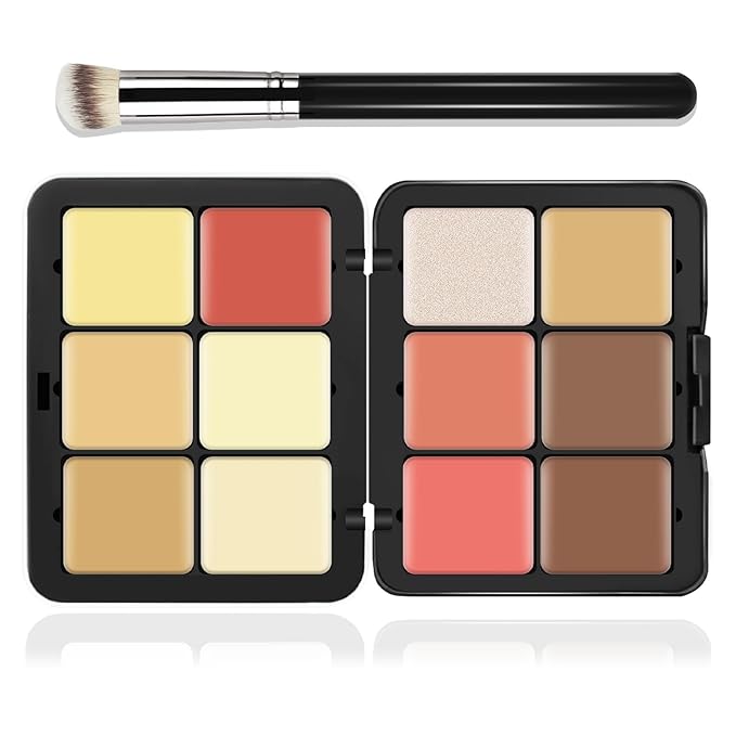 12 Colors Cream [Blush+Contour+Concealer+Highlighter] Makeup Palette for Cheeks - Multi-functional Makeup Palette with Brush, Natural Matte Long Wearing, Waterproof Face Makeup Palette (#05)-BrightBean Baby