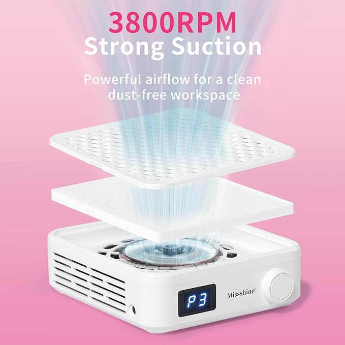 Missshine Nail Dust Collector with Adjustable Suction Power，Mini Vacuum Nail fan Dust Collector With Reusable Filter for Girls-BrightBean Baby