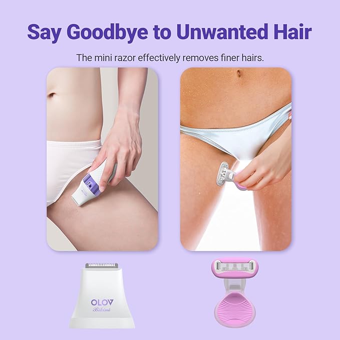 Bikini Trimmer for Women, IPX7 Waterproof Wet & Dry Electric Razors for Women, Bikini Legs Underarm Pubic Hairs Rechargeable Electric Shaver with 2 Trimmer Heads and Travel Razors-BrightBean Baby