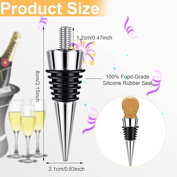6 Pieces Metal Bottle Stopper 16 x 3/8 Blank Stainless Steel Wine Bottle Stopper Kit Reusable Wine Saver Corks Chrome Bottle Stopper Set Hardware for Wedding Wine Party Bar Turning