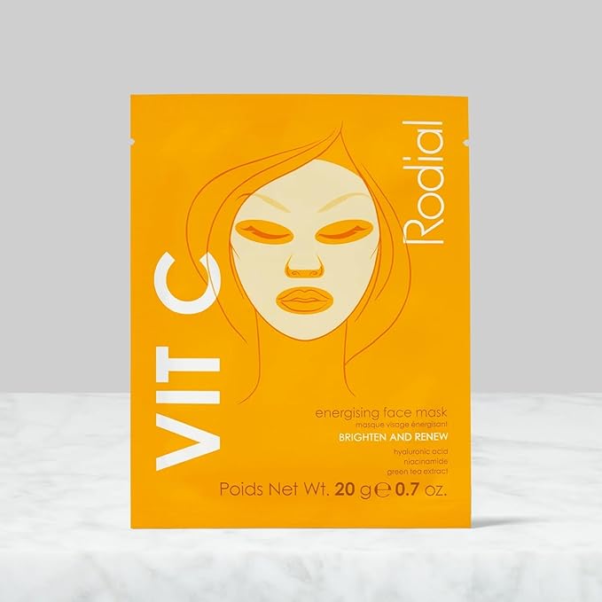 Rodial Energising Face Mask Vit C (1 Sachet) Under Eye Luminosity Boost, Hyaluronic Acid, Vitamin C, Niacinamide and Green Tea, Rejuvenating Eye Patches, Eye Patches for Dark Circles-BrightBean Baby