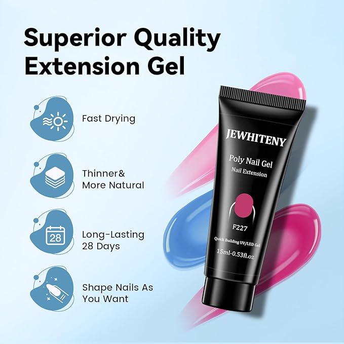 JEWHITENY 28 Colors Poly Nail Gel Set - 15ml Nude Pink Brown Black Grey Blue Yellow Tones for French Manicure DIY Nail Art Salon & Home Use Holiday Gift-BrightBean Baby