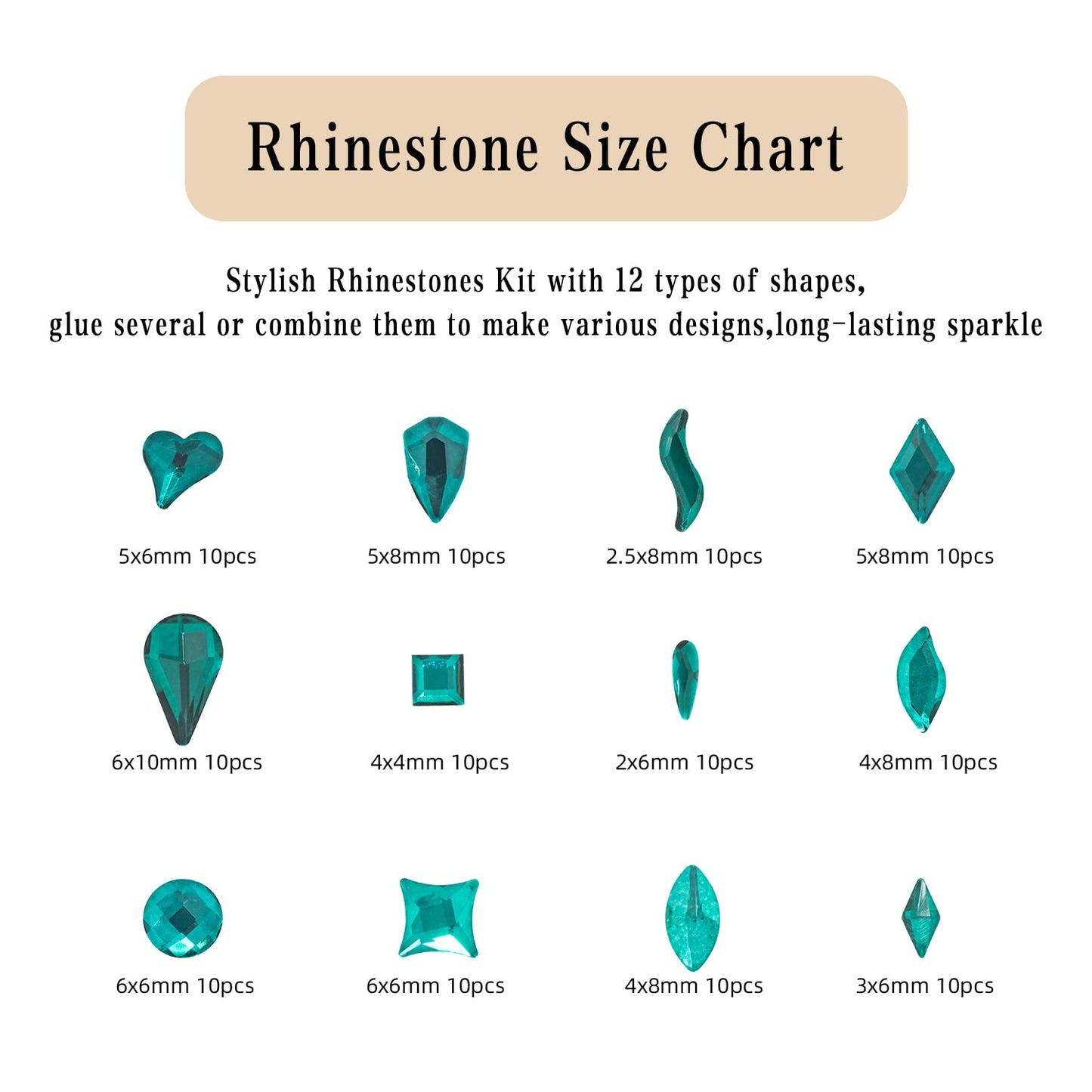 Flatback Crystal Rhinestones - 120 Pcs Multi Shapes Glass Nail Art Decorations for Acrylic Nails DIY Design-BrightBean Baby