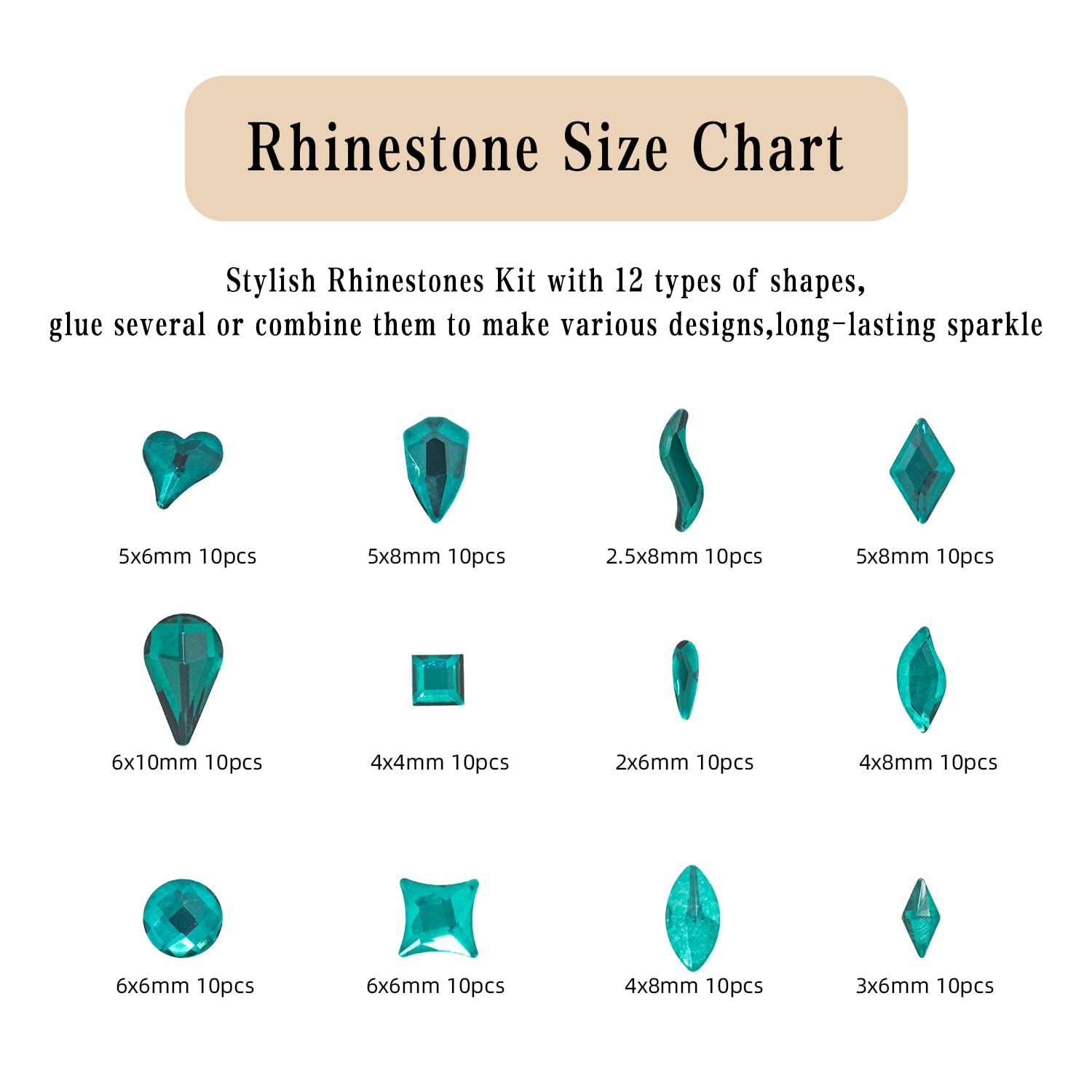 Flatback Crystal Rhinestones - 120 Pcs Multi Shapes Glass Nail Art Decorations for Acrylic Nails DIY Design-BrightBean Baby