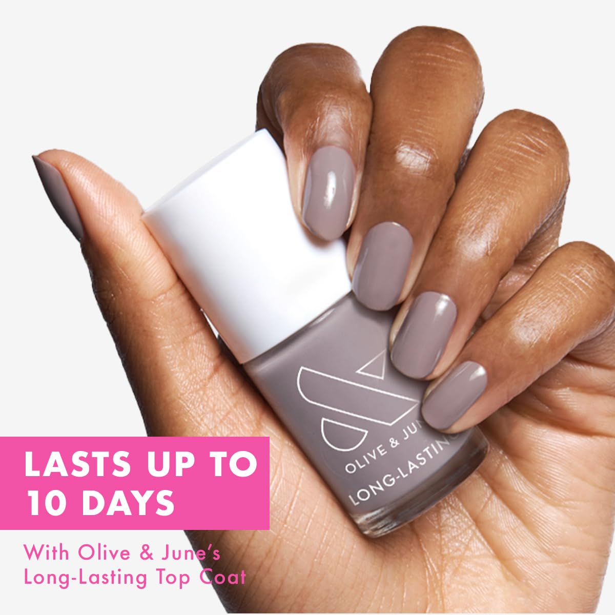 Olive & June Long Lasting Nail Polish | Plump, Gel-Like Finish No Lamp Needed | Lasts up to 10 days | Salon-Quality Color at Home | 15-Free, Vegan & Cruelty-Free Chip-Resistant Shine | AW Warm Grey-BrightBean Baby