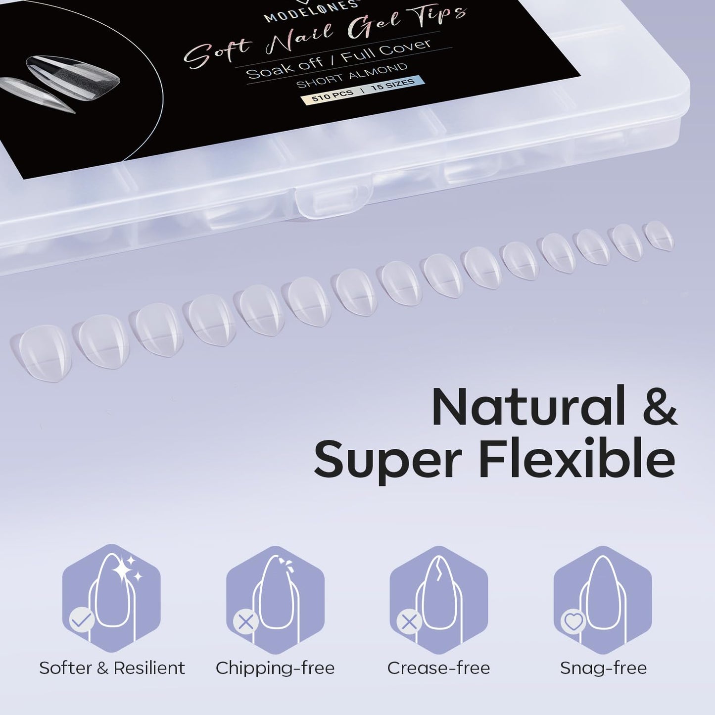 Modelones Short Almond Fake Nail Tips - 510Pcs Gel Tips Pre-shaped Half Matte Full Cover Clear Acrylic Gel Kit False Press on Nails for Extension DIY Salon 15Sizes-BrightBean Baby