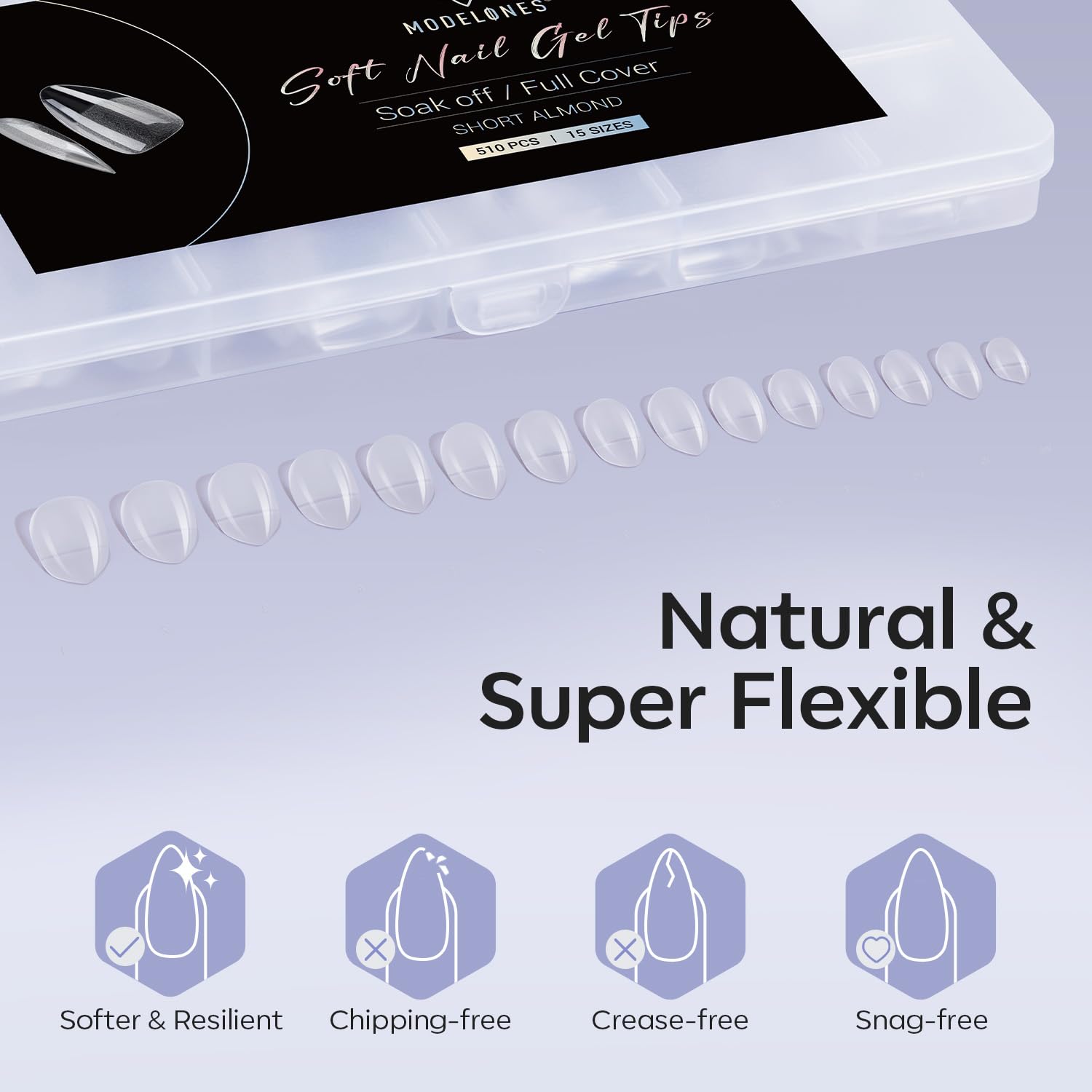 Modelones Short Almond Fake Nail Tips - 510Pcs Gel Tips Pre-shaped Half Matte Full Cover Clear Acrylic Gel Kit False Press on Nails for Extension DIY Salon 15Sizes-BrightBean Baby