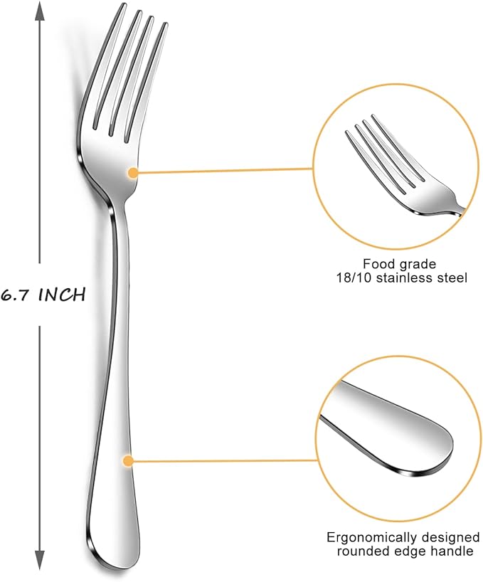 SANTUO Dessert Forks Set - 12-piece Stainless Steel Salad Forks Cream Fork Flatware Set Reusable for Household Use or Camping - Silver 6.7 Inches