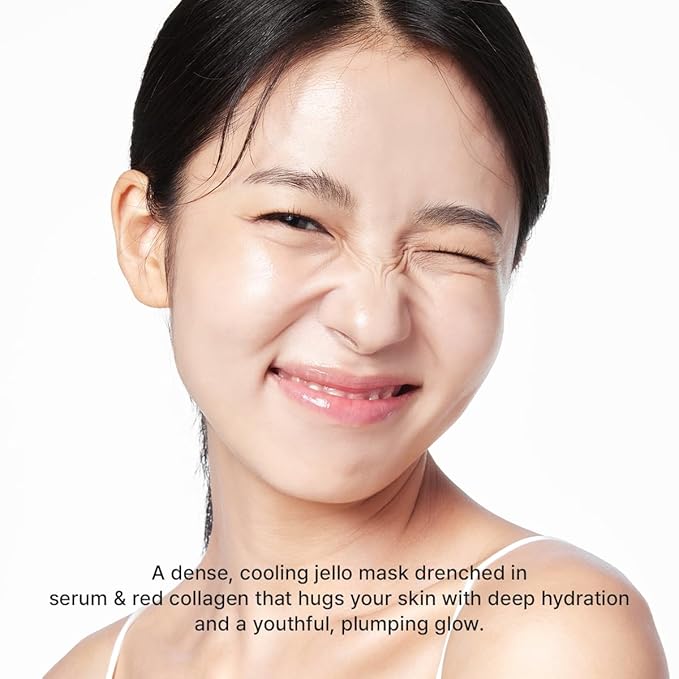 Red Collagen Jello Mask, Plump & Hydrating x 4ea, Overnight Hydrogel Mask for Dry, Mature Skin, Packed with Collagen, 5 Peptides, 2% Niacinamide-BrightBean Baby