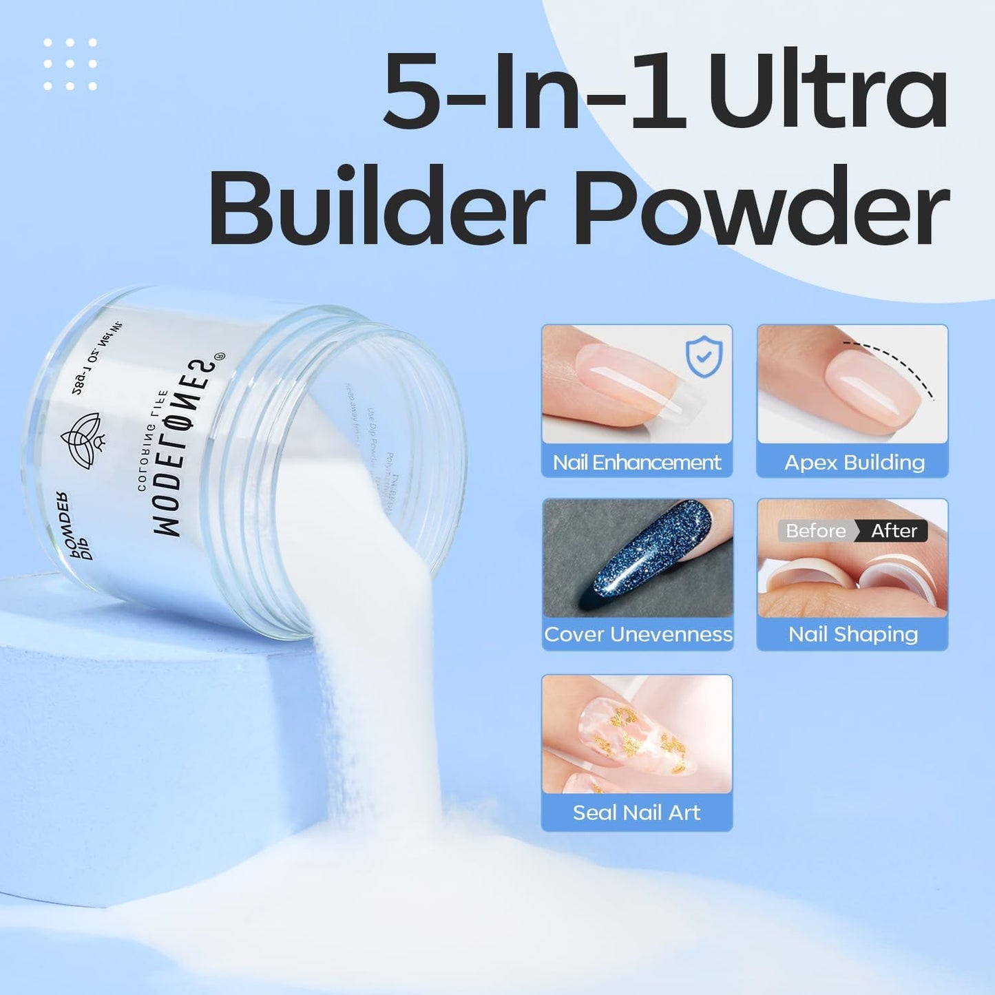 Modelones Dip Powder Clear Color - Long-Lasting Nail Dipping Powder Kit - DIY French Nail Art at Home - No Lamp Required-BrightBean Baby