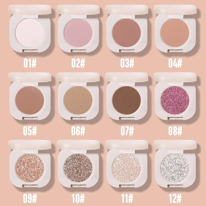 Glitter Shimmer Sparkle Eyeshadow Palette Makeup for Green Blue Eyes, Glitter Nude Shimmer Metallic Holographic Multichrome Cream Iridescent Single Monochrome Eye Shadow Makeup, 10