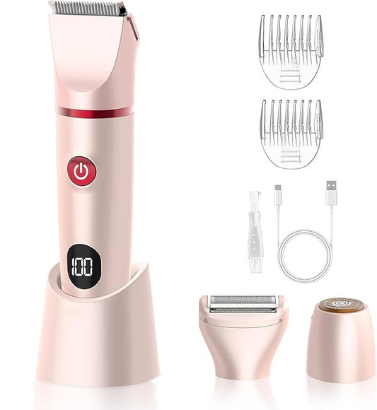 3-in-1 Bikini Trimmer for Women, Electric Razors Shaver for Public Hair - Rechargeable Body Hair Trimmer, Portable Detachable Removal Kit, lPX7 Waterproof Lightweight with LED Display, Gift for Women-BrightBean Baby