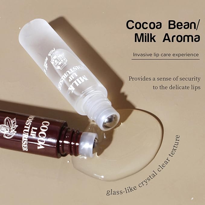 2pcs Lip Balm, Cocoa Bean Lip Oil, Milk Lip Oil, Hydrating Nourishing Roll On Lip Gloss Roll On Design Overlay Different Aroma-BrightBean Baby