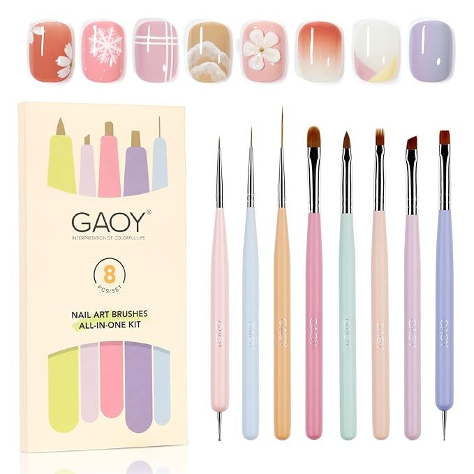 GAOY 8 Pcs Nail Brushes for Nail Art, Nail Design Tools for Nail Detail Painting, French Liner and Dotting Pens for Nail DIY-BrightBean Baby