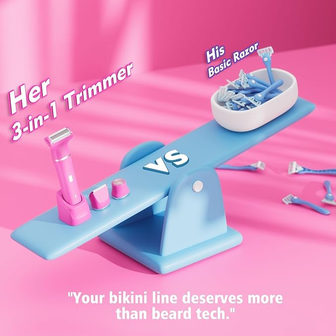 Electric Razors for Women - IPX7 Waterproof Pubic Hair Remover for Shower & Travel, 3-in-1 Bikini Trimmer with Body/Round/Curved Heads, Hypoallergenic Foil & Ceramic Blades, Self-Care Gifts for Her-BrightBean Baby