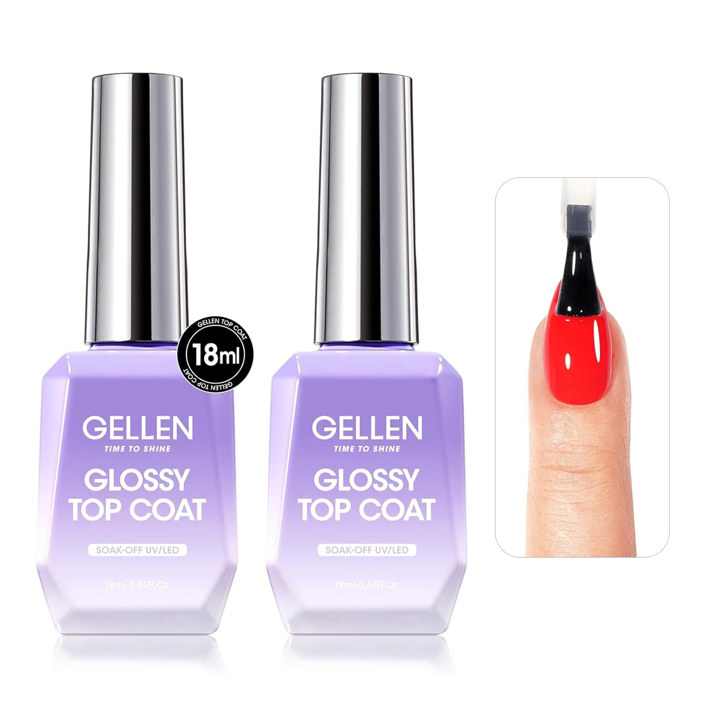 GELLEN 2 Pcs No Wipe Gel Top Coat Set, 18 ml Glossy Top Coat Gel Nail Polish, High Shiny Soak Off UV Lamp Clear Nail Polish, Home Salon Manicure Set-BrightBean Baby