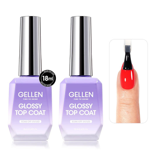GELLEN 2 Pcs No Wipe Gel Top Coat Set, 18 ml Glossy Top Coat Gel Nail Polish, High Shiny Soak Off UV Lamp Clear Nail Polish, Home Salon Manicure Set-BrightBean Baby