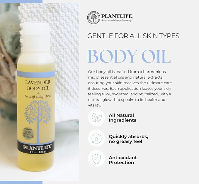 Plantlife Lavender Body Oil - Moisturizing Natural Body Oil for All Skin Types - Nourishing Dry Skin and Making It Feel Soft and Silky for Women & Men - Bath, Body & Massage Oil - 4oz-BrightBean Baby