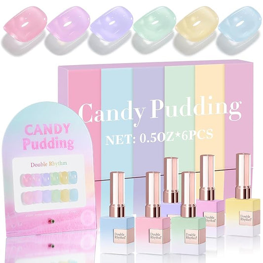 Double Rhythm 6 Pcs 15 ML Gel Polish Set Same Color Same Bottle Soak Off Gel Polish Kit Nail Art Manicure Salon DIY at Home for Women (Jelly Pink Purple Green Yellow Blue-T6-22)-BrightBean Baby