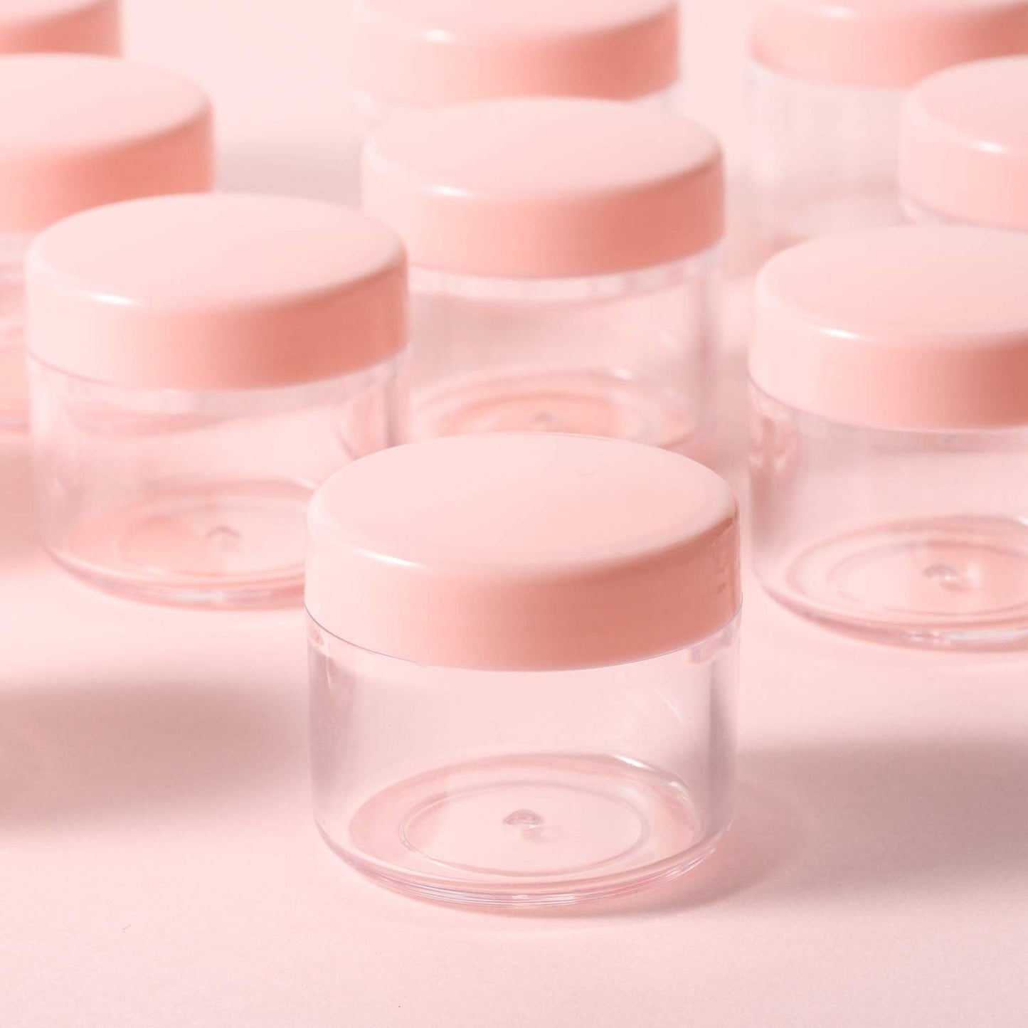 Refillable Cosmetic Sample Jars - 100 Pack 20g (0.7oz) Pink Small Travel Containers with Lids + 10 Mini Makeup Spatulas - BPA Free-BrightBean Baby