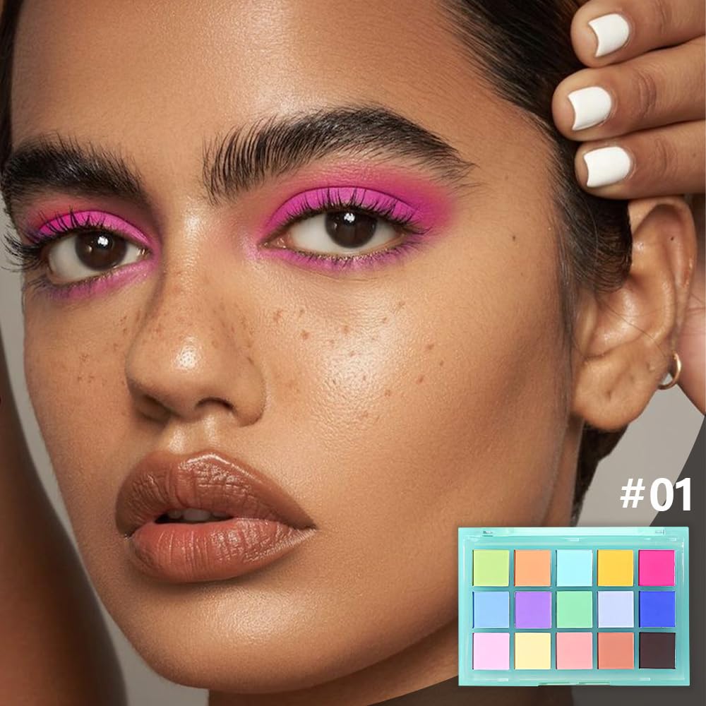 Eye Shadow Makeup Palette,15 Colors Bright Colorful Neon Rainbow Green Purple Yellow Neutral Eyeshadow Palette,Long Lasting Waterproof Travel Size Makeup Pallete,Vegan,Cruelty -free-BrightBean Baby