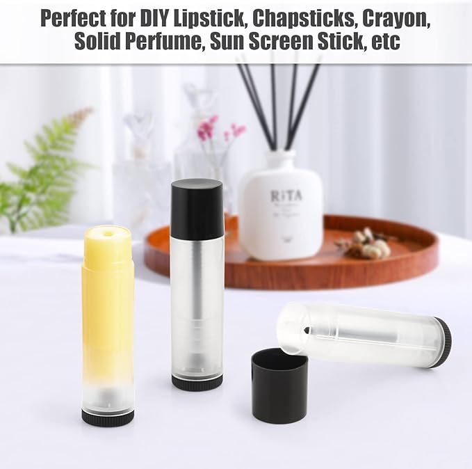 50Pcs 5g Lip Balm Tubes Plastic Lipstick Containers Empty Refillable Twist-up Lip Gloss Balm Filling Stick Clear Tube Holder with Black Cap for DIY Chapsticks Crayon Solid Perfume-BrightBean Baby
