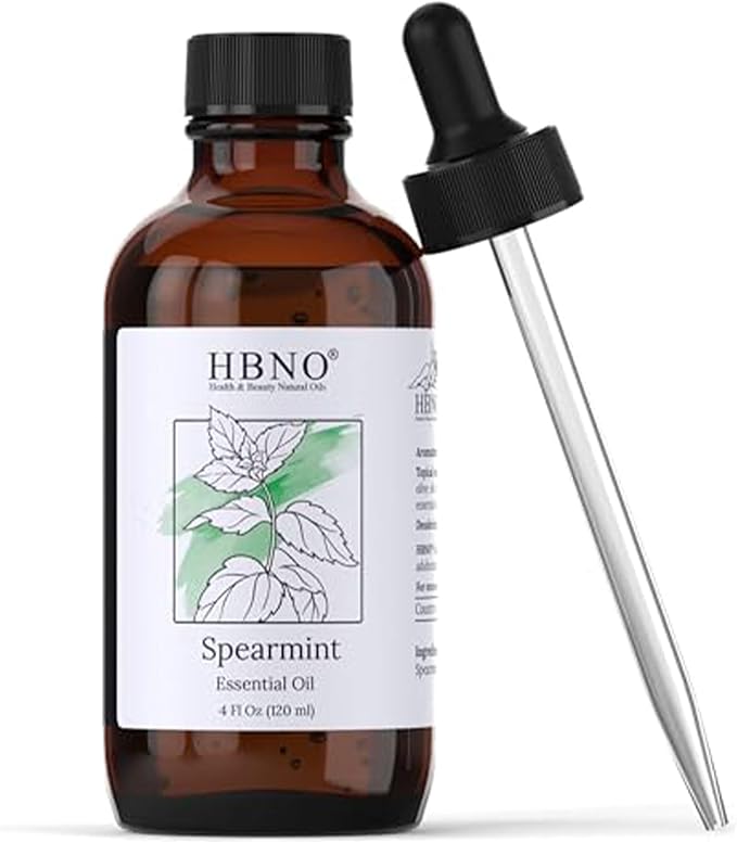 HBNO Spearmint Essential Oil - Huge 4 oz (120ml) Value Size - Natural Spearmint Oil - Perfect for Cleaning, Aromatherapy, DIY, Soap & Diffuser -BrightBean Baby