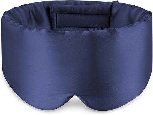 Zenssia 100% Mulberry Silk Sleep Mask Eye Mask for Man and Woman with Adjustable Headband, Full Size Large Sleep Mask & Blindfold for Total Blackout for All Night Sleep, Travel & Nap-Dark Blue-BrightBean Baby