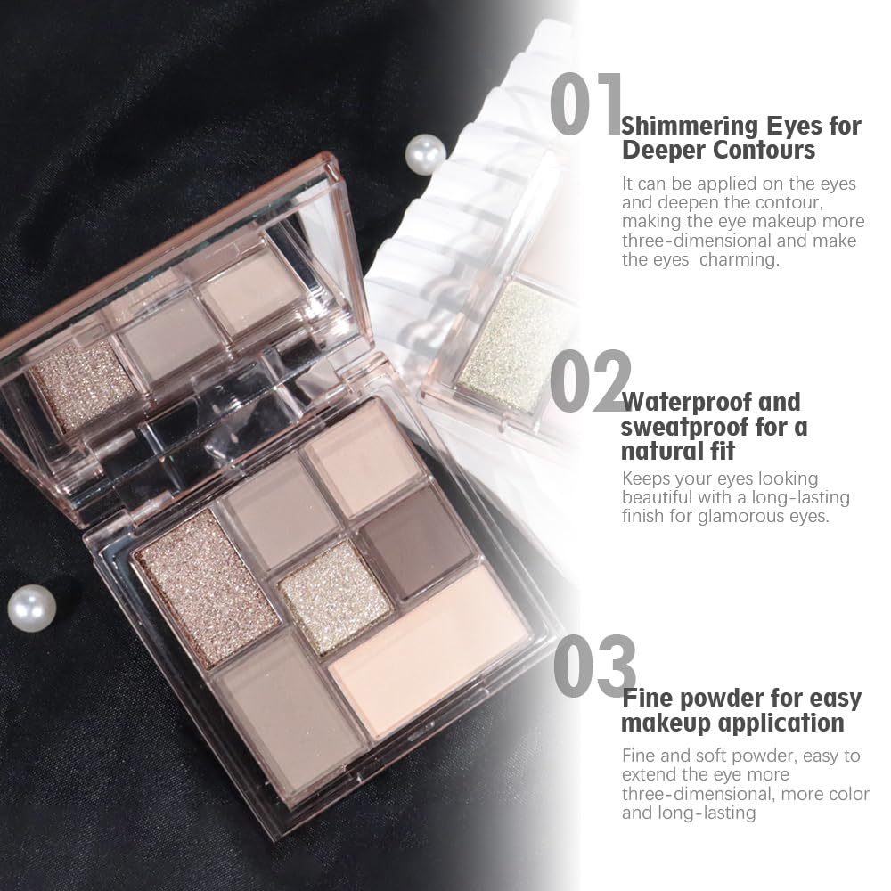 Nude Brown 7Colors Eyeshadow Makeup Palette with Mirror,Natural Neutral Eye Shadow Palettes for Older Women,Long Lasting Naturing-Looking,Lightweight,Waterproof,Eye Makeup Kit Travel Size,Vegan-BrightBean Baby