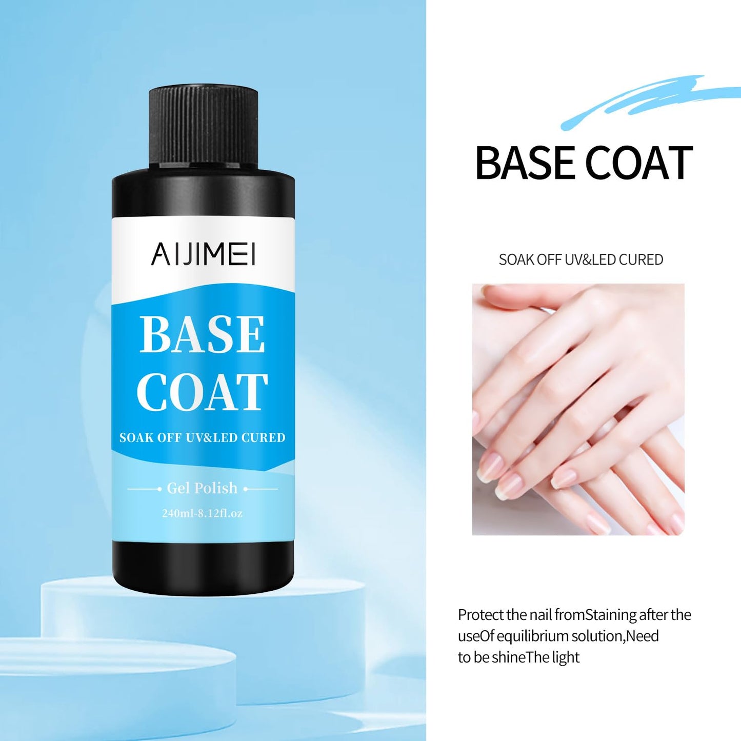 AIJIMEI 240ml Base Coat Quick Dry Gel BaseCoat for Nails Gel Nail Polish Base Coat for Home DIY LongLasting 8 Fl Oz-BrightBean Baby